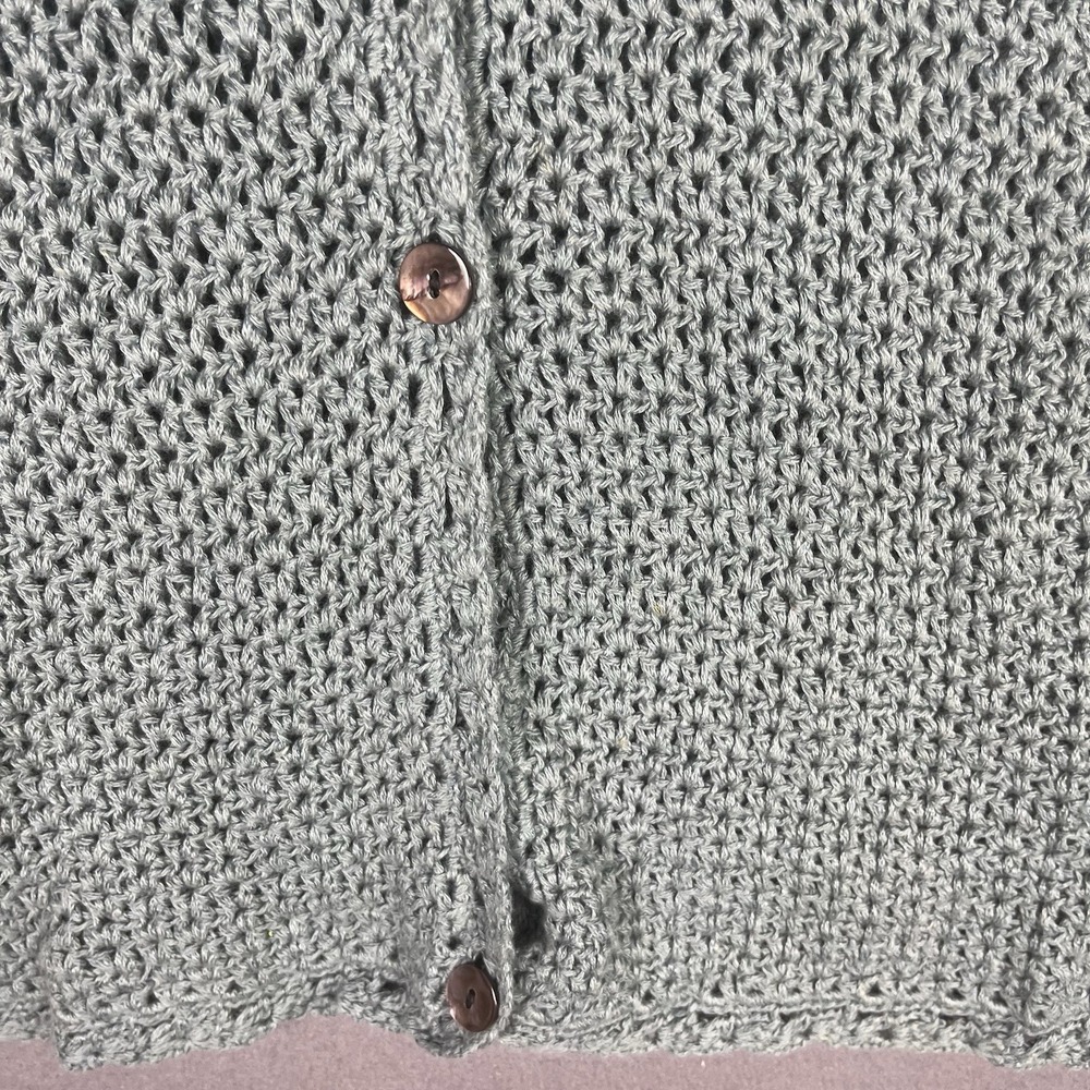 VTG  90s L L‎ Bean Linen Blend Chunky Knit Crochet Cardigan Womens L Blue Button - Picture 4 of 7